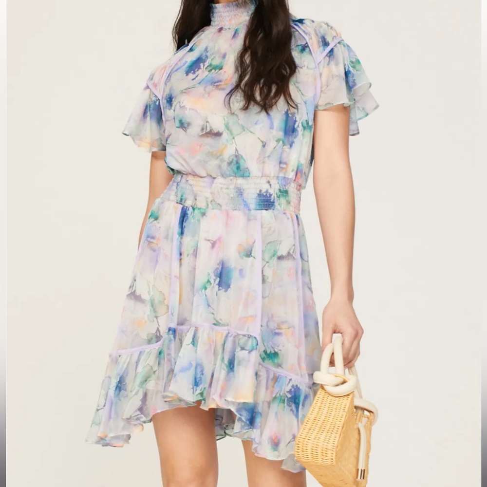 Miss Los Angeles Pastel Watercolor Smocked Waist Short Dress